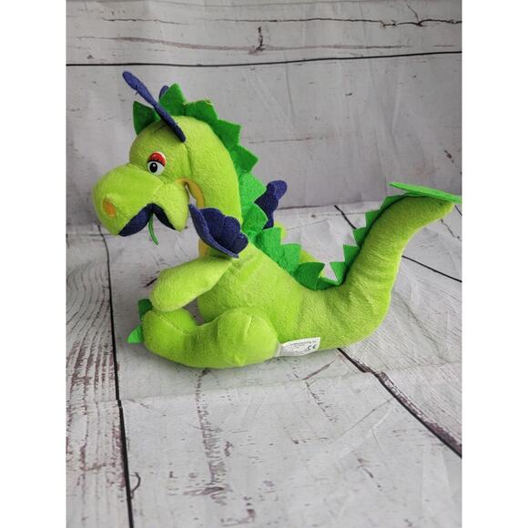 Vintage Neon Green Purple Dragon Stuffed Animal Plush 6 Inches Tall - Picture 3 of 9